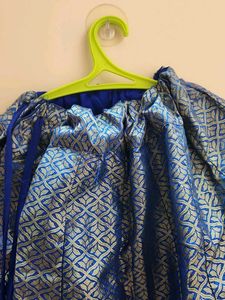 Royal Blue Brocade Skirt with Tassels