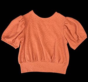 Orange Textured Puff Sleeve Backless Top