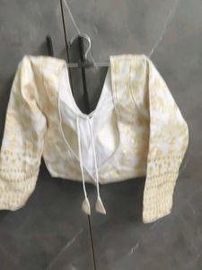 White &amp; Gold Embroidered Blouse