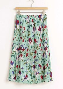 Elegant Mint Green Floral Pleated Skirt