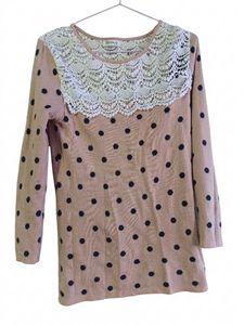 Pink Polka Dot Lace Trim Sweater