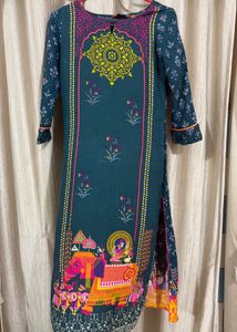 Rangriti  Teal Kurta with Vibrant Elephant