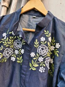 Embroidered Denim Kurta