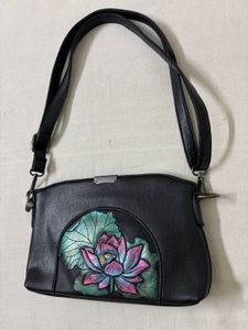 Leather Embossed Lotus Crossbody Bag