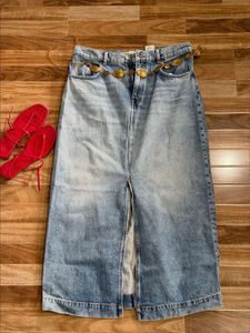 Denim Midi Skirt with Slit