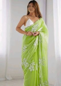 Lime Green Embroidered Saree not used