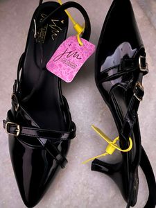 double strap chic black heels