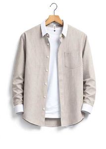 FOXEY Men's Premium Beige Striped Casual Shirt | F