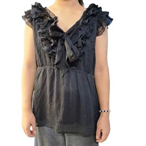 Chic Black Ruffled V-Neck Top