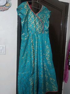 Teal Brocade Anarkali Gown