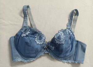 Blue Embroidered Lace Bra