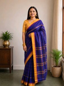 Royal Blue & Gold Kanchi Cotton Saree