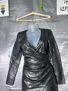 Sleek Faux Leather Wrap Dress