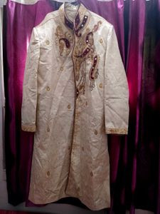 Men's Cream maroon Embroidered ethnic Sherwani