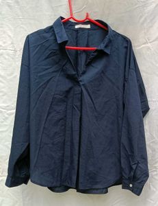 Navy Blue Collared V-Neck Shirt
