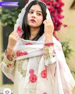 White Silk Kurta Set with Pink Embroidery