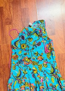 Turquoise Floral Print Ethnic Maxi Dress