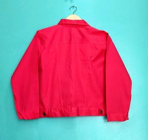 Women Solid Red Denim Jacket L Size