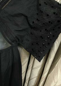 Chic Black Eyelet Dress with Open Back