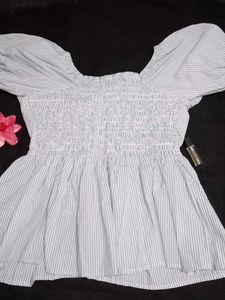 Cute Blue Striped Peplum Top