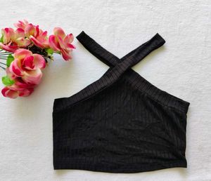 Shein : Stylish Black Halter Neck Ribbed Crop Top