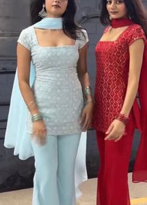 Red Sequined Kurta Set