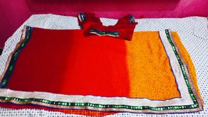 Vibrant Red Saree with Embellished Border