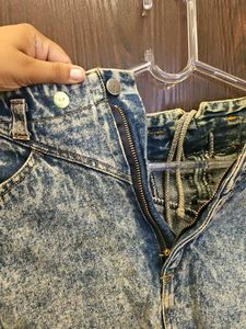Acid Wash Lace-Up Denim Mini Skirt