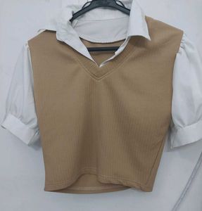 Chic Brown V-Neck Sweater Vest Top