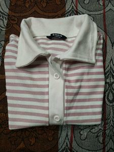 Striped Button-Up Polo Top