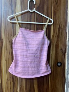 Pink Plaid Camisole Top with golden details