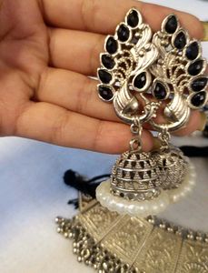 combo of 2 Oxidized Silver Necklace &amp; Earring Set