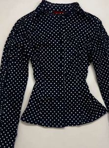 Vintage Navy Blue Polka Dot Peplum Top