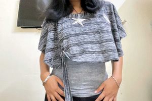 Y2K Grey Wrap style Top with a knot front and cape