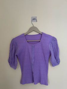 Purple Knit Button-Up Top