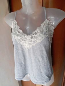 Grey Lace Trim Cami Top