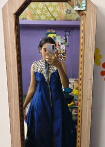 Elegant Blue Ethnic Gown with Gold Embellishment