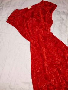 Elegant Red Velvet Jacquard Dress