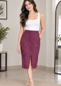 Burgundy Suede Pencil Skirt