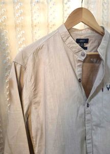 Men's Beige Band Collar Casual Shirt
