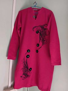 Brand New Pink Woolen Kurti With Floral Details