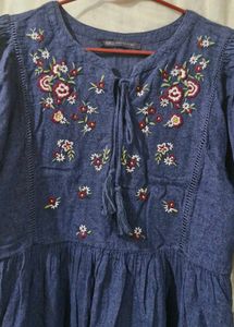 Floral Embroidered Denim like  Dress