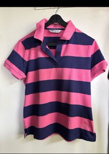 Pink & Navy Striped Polo Shirt