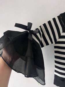 Striped Bell Sleeve Crop Top