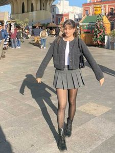Gray Knit Cropped Cardigan