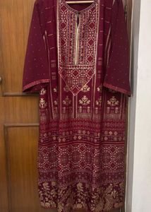 🆕W Maroon Kurta Set with Gold Print