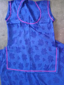 Blue Kurta Set with Pink Trim