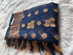 Elegant Navy Blue Banarasi Saree♥️