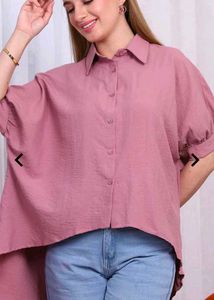 Shein Mauve Button-Down Puff Sleeve Top