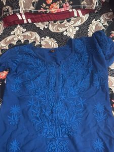 Blue Embroidered chikankari kurta set